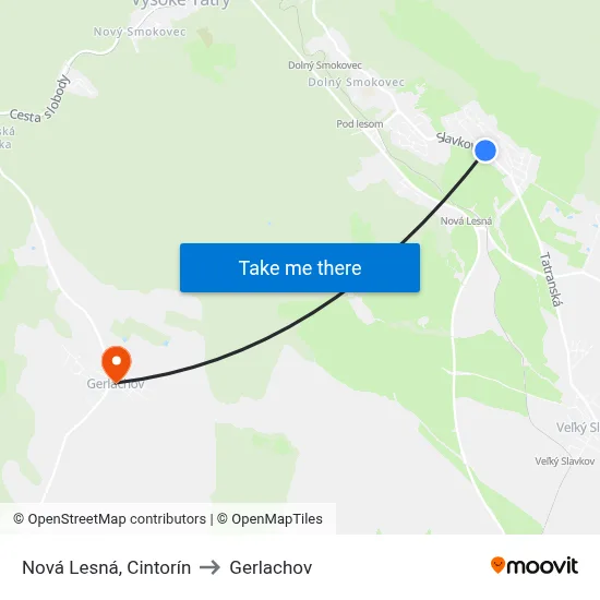 Nová Lesná, Cintorín to Gerlachov map