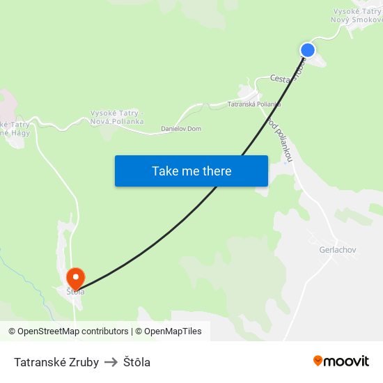 Tatranské Zruby to Štôla map