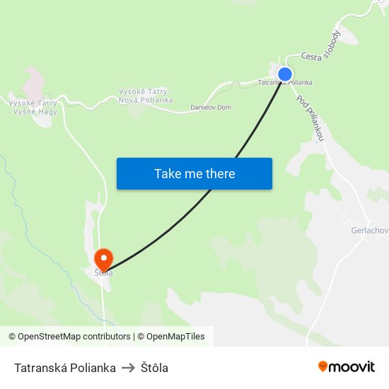 Tatranská Polianka to Štôla map