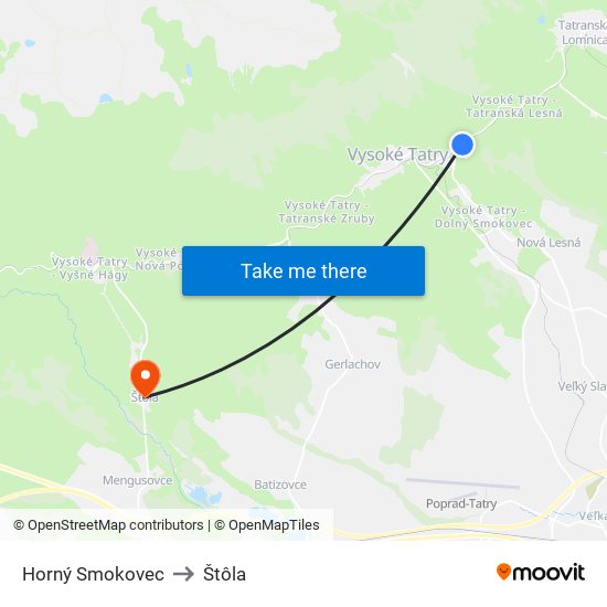 Horný Smokovec to Štôla map