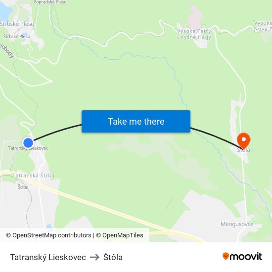 Tatranský Lieskovec to Štôla map