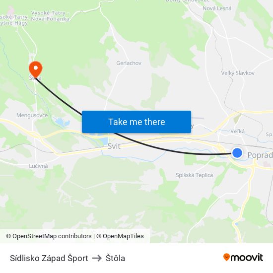 Sídlisko Západ Šport to Štôla map