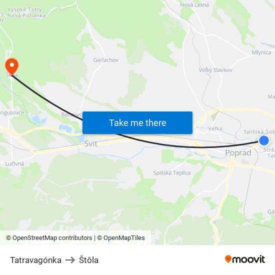 Tatravagónka to Štôla map