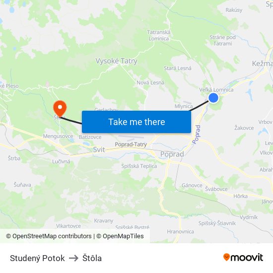 Studený Potok to Štôla map