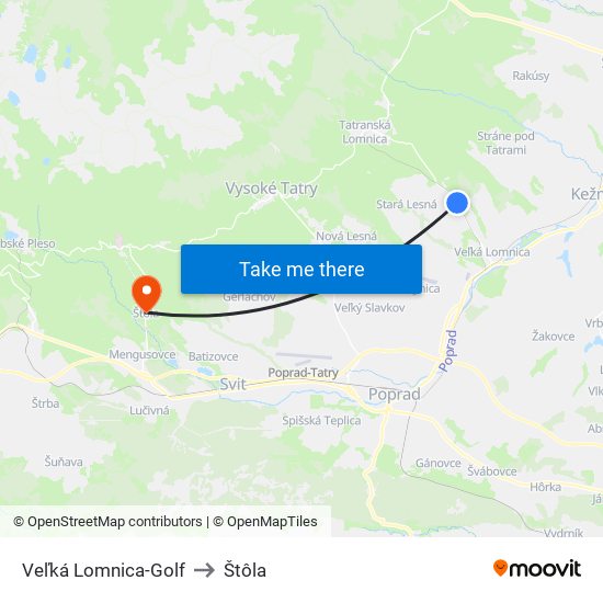 Veľká Lomnica-Golf to Štôla map