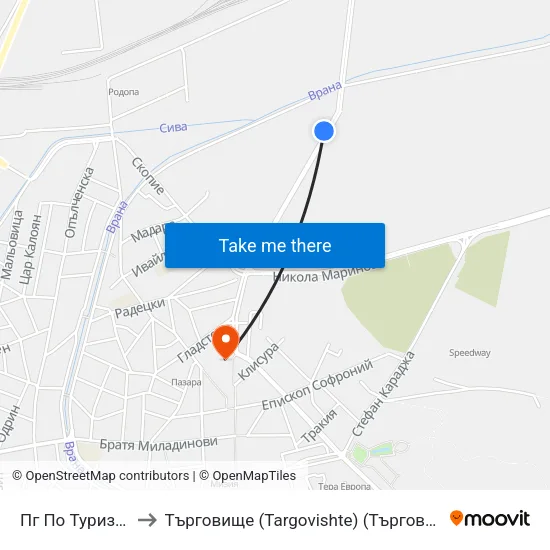 Пг По Туризъм to Търговище (Targovishte) (Търговище) map