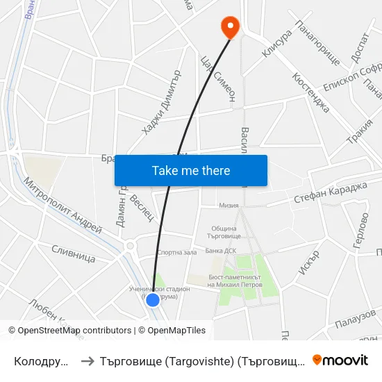 Колодрума to Търговище (Targovishte) (Търговище) map