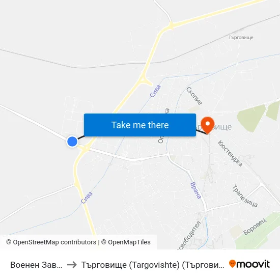 Военен Завод to Търговище (Targovishte) (Търговище) map