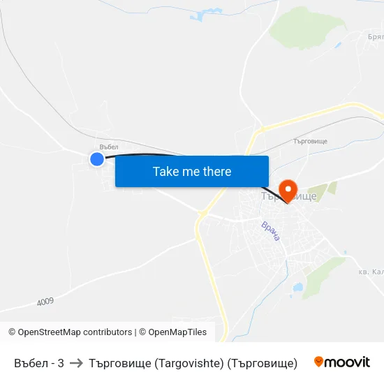 Въбел - 3 to Търговище (Targovishte) (Търговище) map