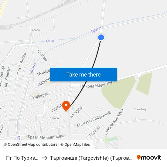 Пг По Туризъм to Търговище (Targovishte) (Търговище) map