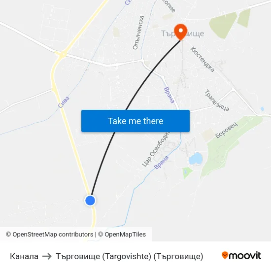 Канала to Търговище (Targovishte) (Търговище) map