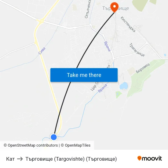 Кат to Търговище (Targovishte) (Търговище) map