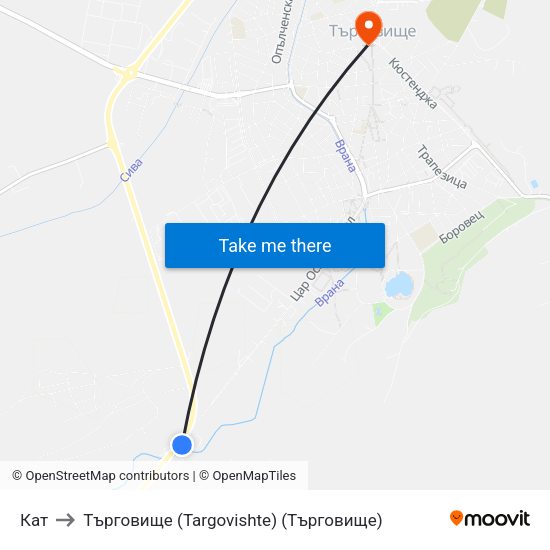 Кат to Търговище (Targovishte) (Търговище) map