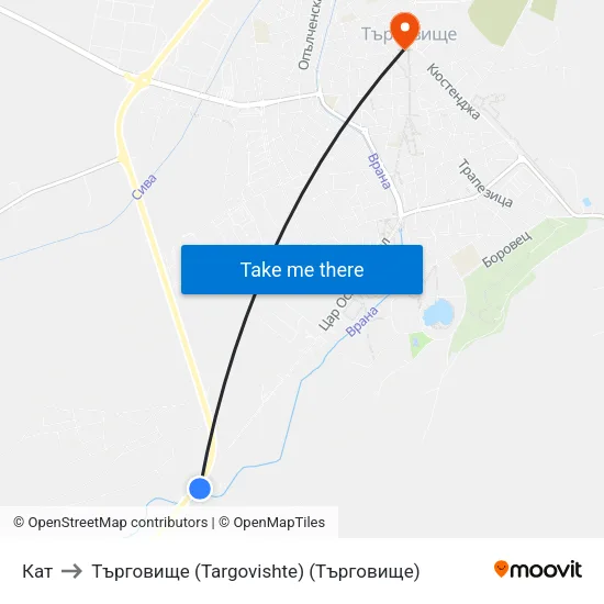 Кат to Търговище (Targovishte) (Търговище) map