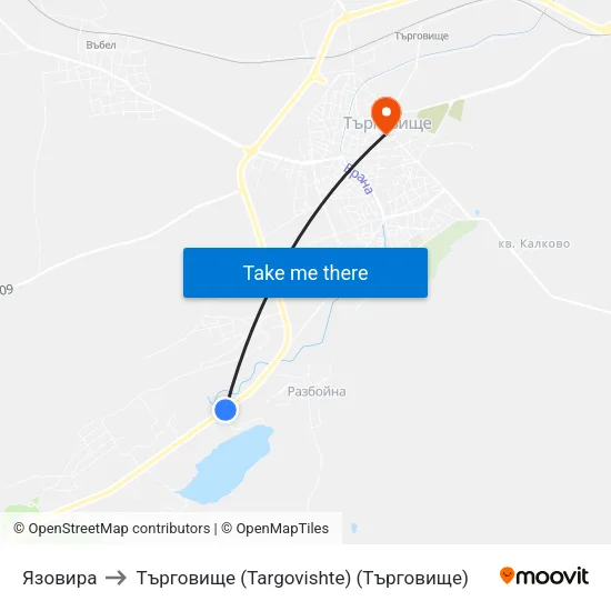 Язовира to Търговище (Targovishte) (Търговище) map