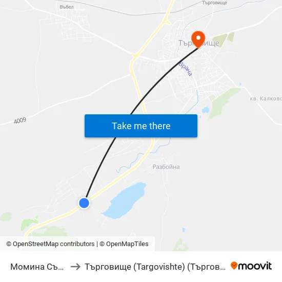 Момина Сълза to Търговище (Targovishte) (Търговище) map