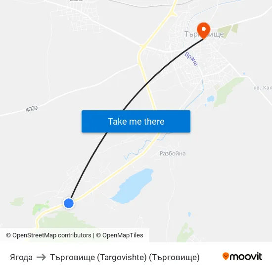 Ягода to Търговище (Targovishte) (Търговище) map