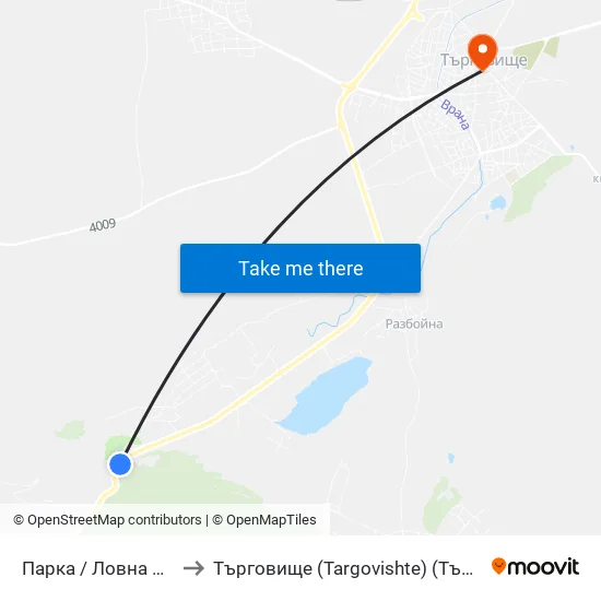 Парка / Ловна Среща to Търговище (Targovishte) (Търговище) map