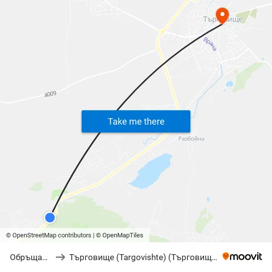 Обръщало to Търговище (Targovishte) (Търговище) map