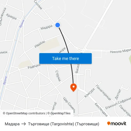 Мадара to Търговище (Targovishte) (Търговище) map