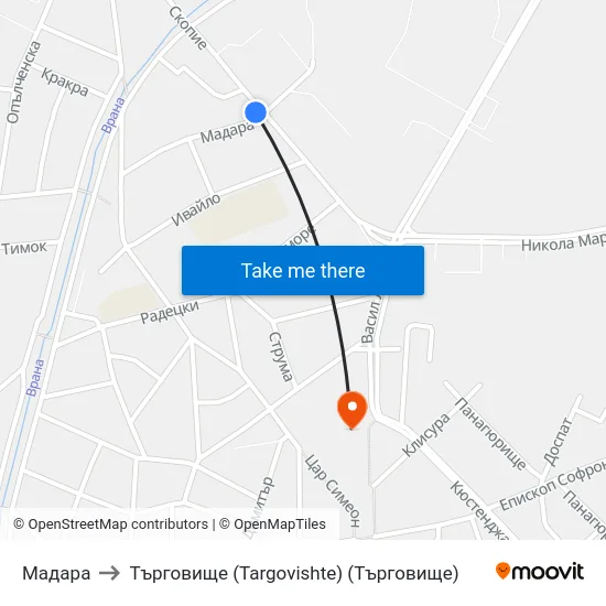 Мадара to Търговище (Targovishte) (Търговище) map