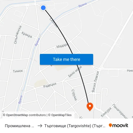 Промишлена Зона to Търговище (Targovishte) (Търговище) map