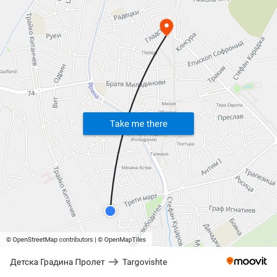 Детска Градина Пролет to Targovishte map