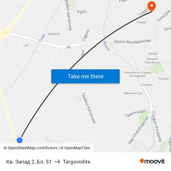 Кв. Запад 2, Бл. 51 to Targovishte map