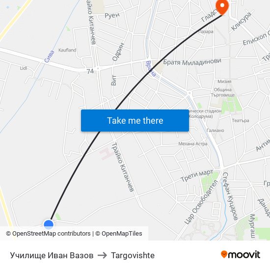 Училище Иван Вазов to Targovishte map