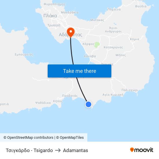 Τσιγκάρδο - Tsigardo to Adamantas map