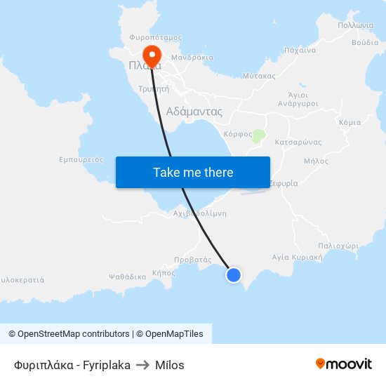 Φυριπλάκα - Fyriplaka to Mílos map