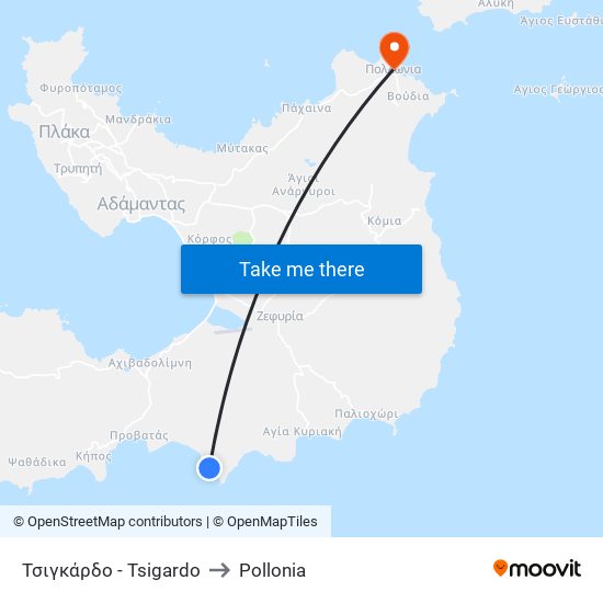 Τσιγκάρδο - Tsigardo to Pollonia map