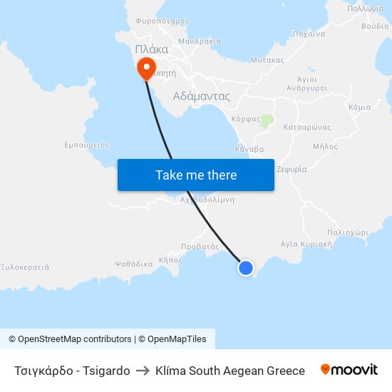 Τσιγκάρδο - Tsigardo to Klíma South Aegean Greece map
