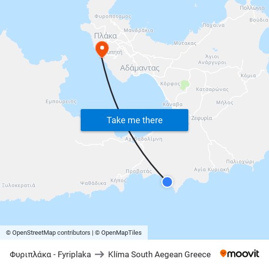 Φυριπλάκα - Fyriplaka to Klíma South Aegean Greece map