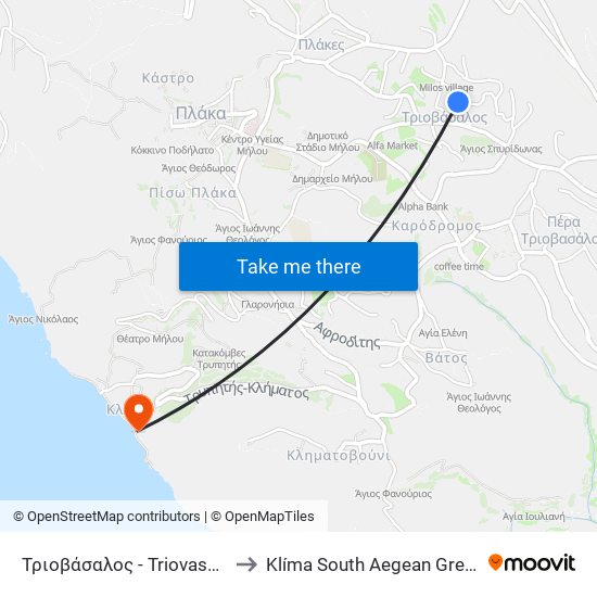 Τριοβάσαλος - Triovasalos to Klíma South Aegean Greece map