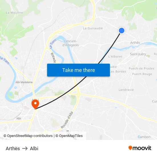Arthès to Albi map