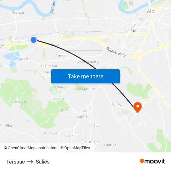 Terssac to Saliès map