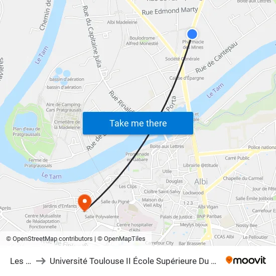 Les Mines to Université Toulouse II École Supérieure Du Professorat Et De L'Éducation (Espe) map