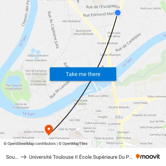 Soulages to Université Toulouse II École Supérieure Du Professorat Et De L'Éducation (Espe) map