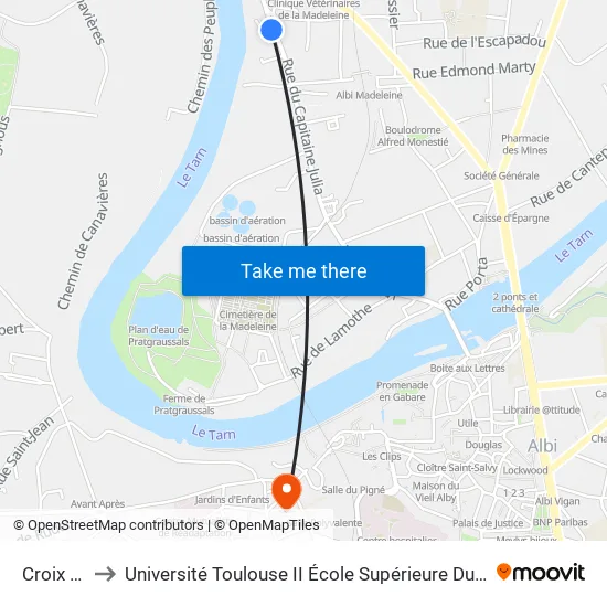 Croix De Clary to Université Toulouse II École Supérieure Du Professorat Et De L'Éducation (Espe) map