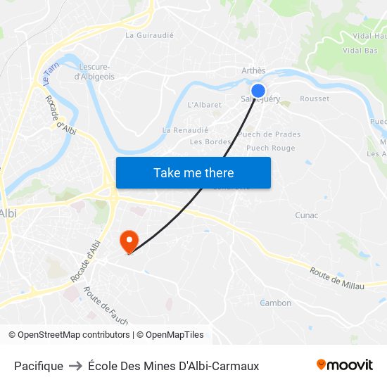 Pacifique to École Des Mines D'Albi-Carmaux map