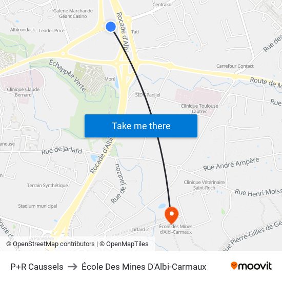 P+R Caussels to École Des Mines D'Albi-Carmaux map