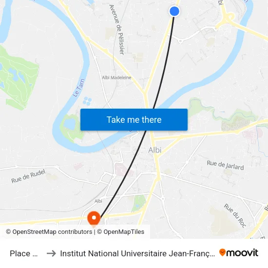 Place Perret to Institut National Universitaire Jean-François Champollion map