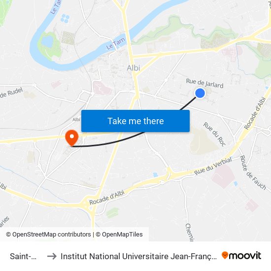 Saint-Martin to Institut National Universitaire Jean-François Champollion map