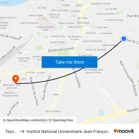 Teyssier to Institut National Universitaire Jean-François Champollion map