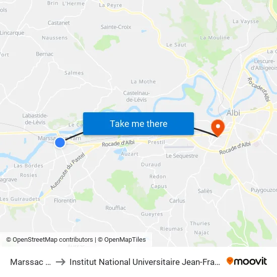Marssac Mairie to Institut National Universitaire Jean-François Champollion map