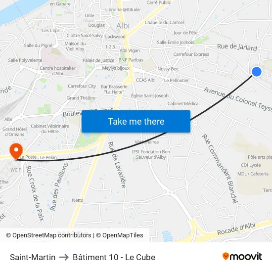 Saint-Martin to Bâtiment 10 - Le Cube map