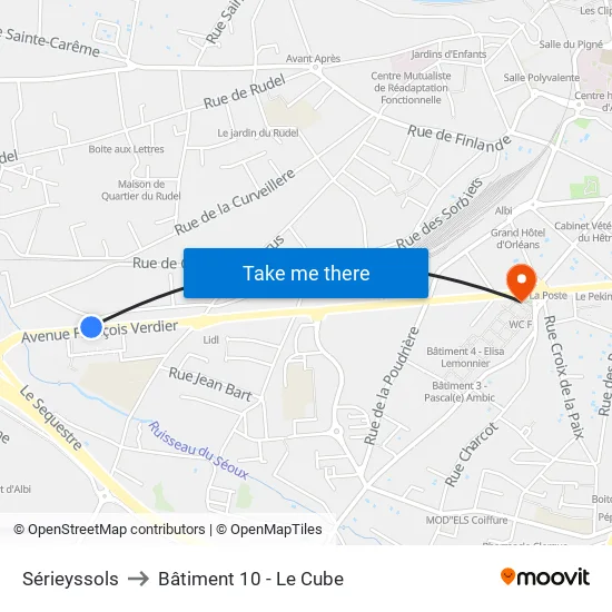 Sérieyssols to Bâtiment 10 - Le Cube map