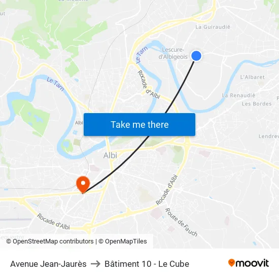 Avenue Jean-Jaurès to Bâtiment 10 - Le Cube map