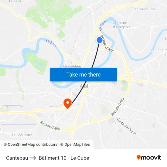 Cantepau to Bâtiment 10 - Le Cube map